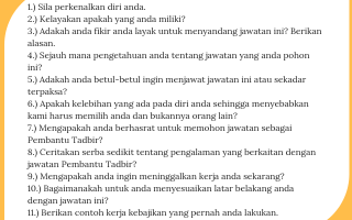 Contoh Soalan Temuduga Pegawai Tadbir N41 Terkini